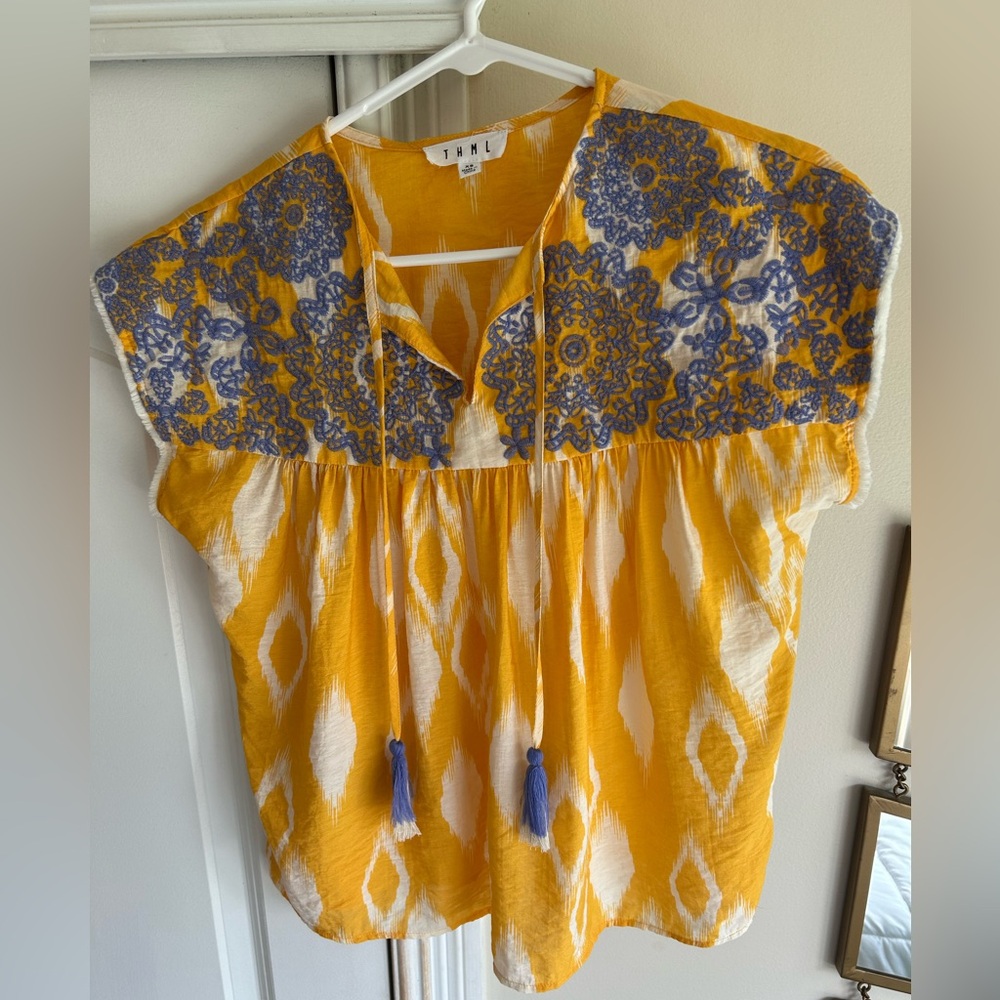 THML Yellow Ikat Pattern Women's Top. XS